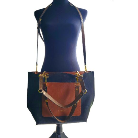 Calvin Klein Large Tote Black Tan Bag Sonoma Colorblock Crossbody Shoulder Y2K - Picture 1 of 13